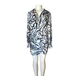 Anthropologie Black & White Zebra Print Mini Dress Faux Wrap Size 8